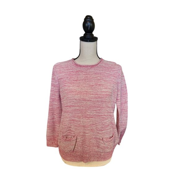 Chaps Womens Pink Marled Sweater Large Front Pockets Ribbed Trim Long Sleeve - Picture 1 of 9
